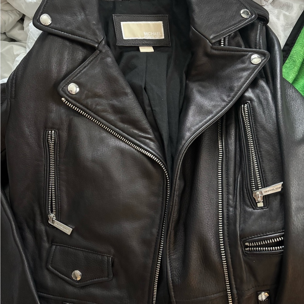 Michael Kors Black Leather Outerwear
